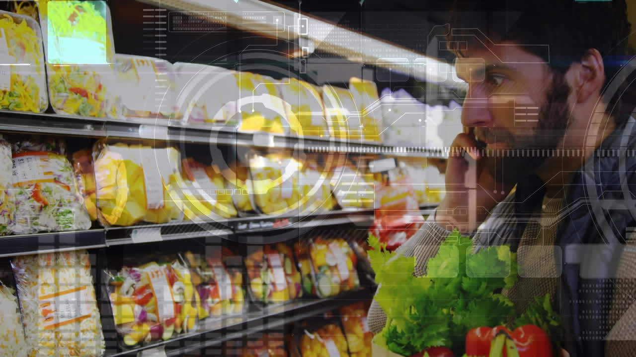 animación del procesamiento de datos sobre las compras del hombre caucásico.