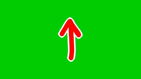 hand drawn arrow animation green screen, red color cartoon arrow moving up on green screen background