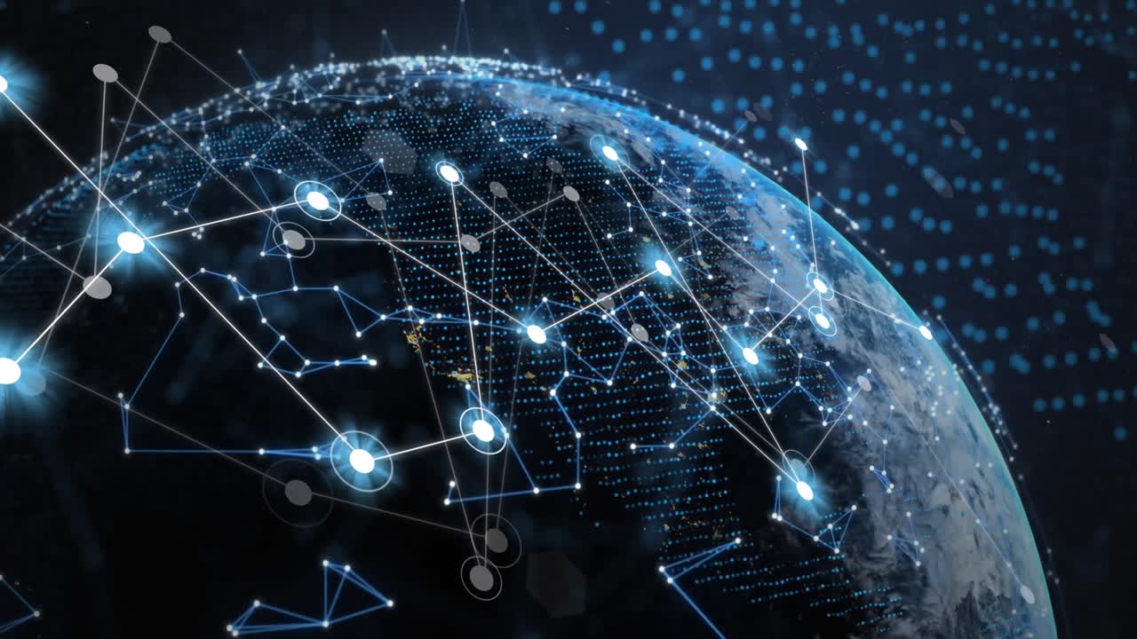 Animation of connections and globe on black background