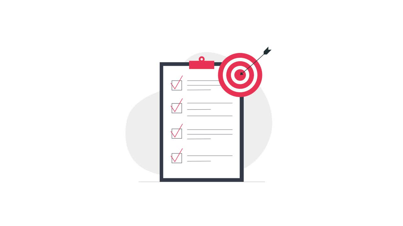 Checklist animata con bersaglio e freccia che centra il bersaglio
