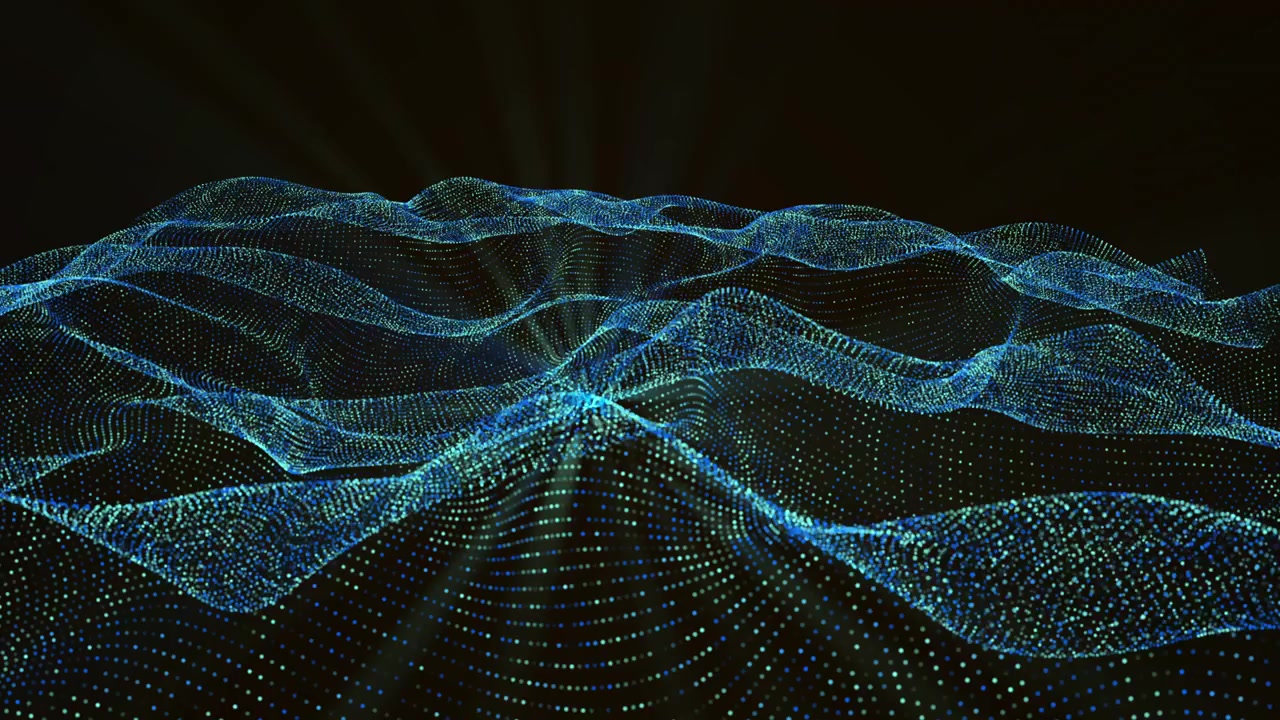 Abstract Digital Wave Motion of Glowing Blue Particles