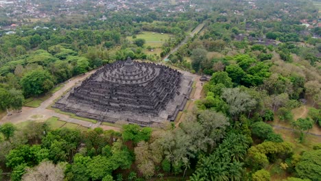 javanese landmark, ancient buddhist temple borobudur, indonesia, aerial view