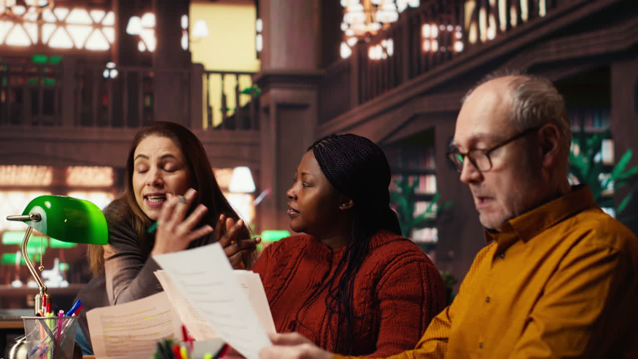 People meeting in a library