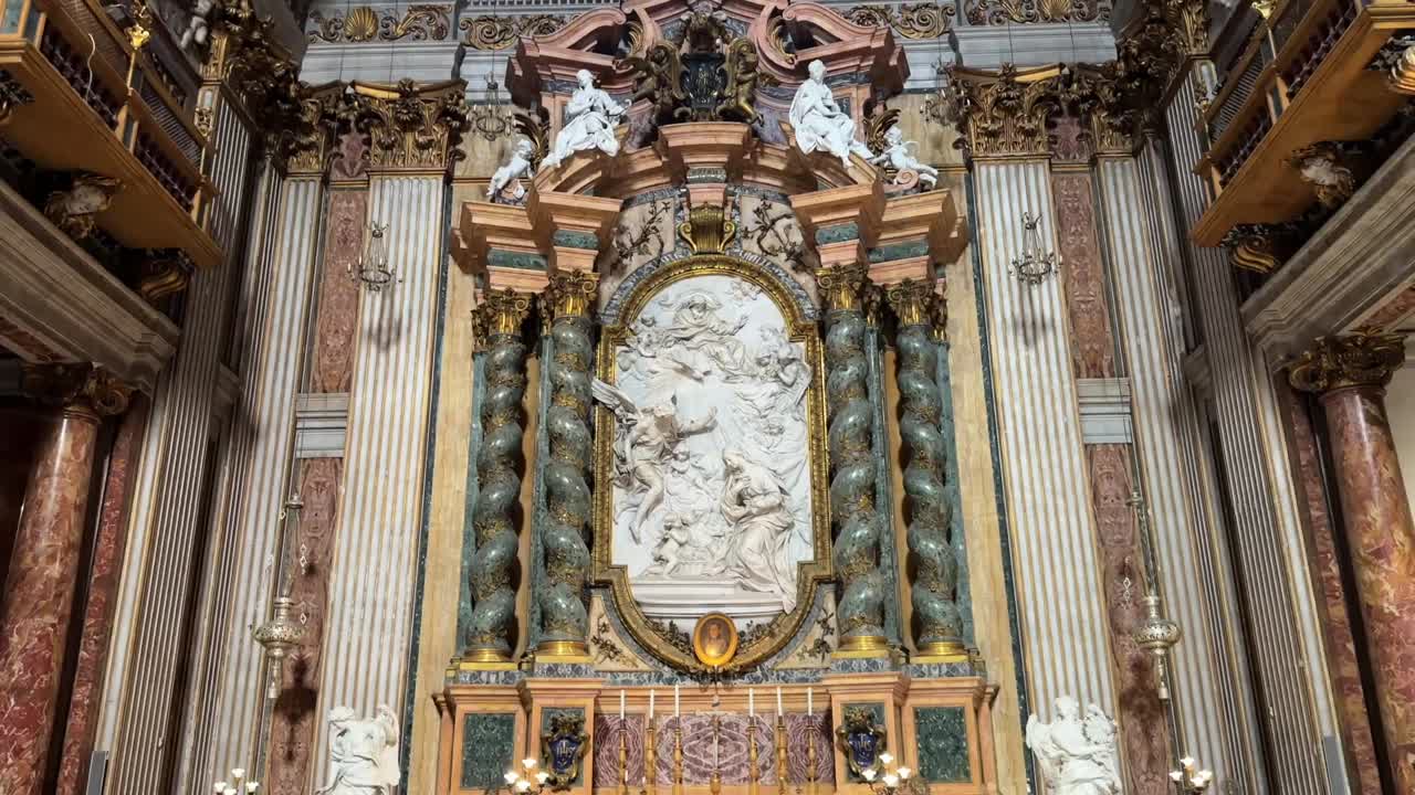 Opulent Baroque Church Interior with Intricate Sculptures and Ornate Details