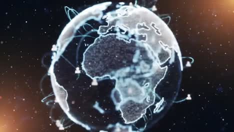 a stunning visualization of a digital globe representing global connectivity and data exchange across continents in a universe of stars