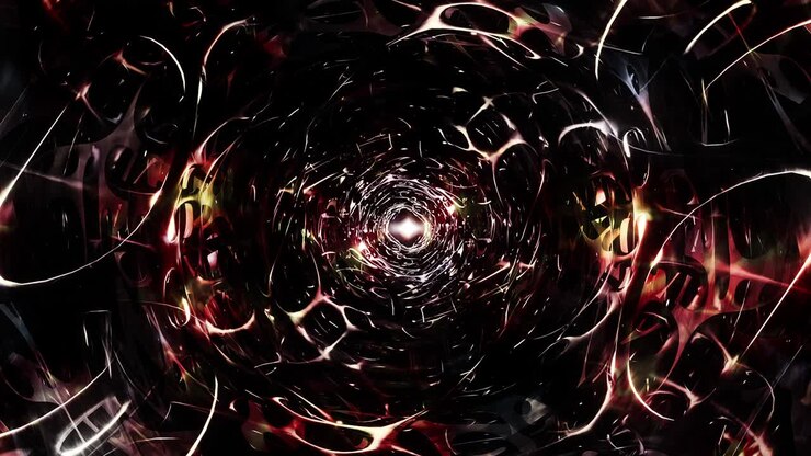 Abstract alien nest cave tunnel with burst flame energy light effect background concept. 4K 3D seamless looping. Creative Sci-Fi Dark Devil Tunnel with Light and Shadow Endless Title Motion. VJ loop.