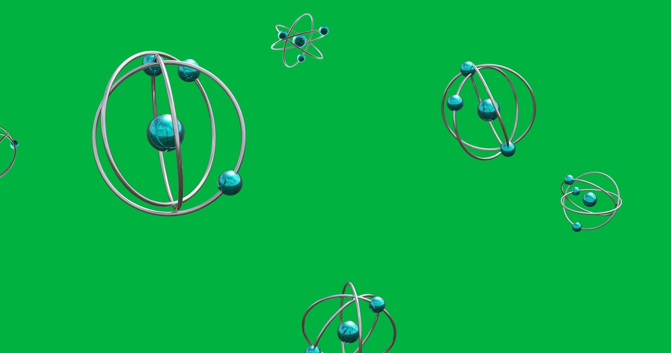 Animation of spinning atom icons over transparent background