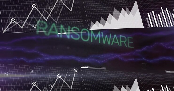 Animation of ransomware text over data processing