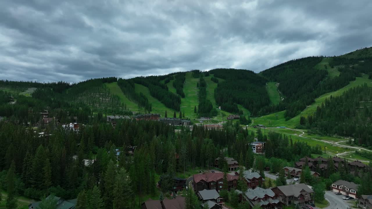 Vista Of Whitefish Mountain Resort With Evergreen Nature Landscape In Montana, United States