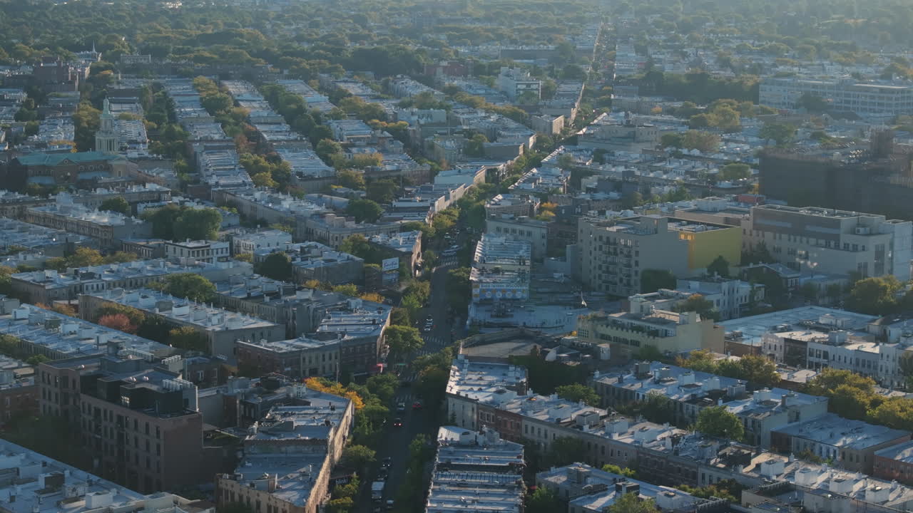Aerial View of a City Neighborhood in Autumn