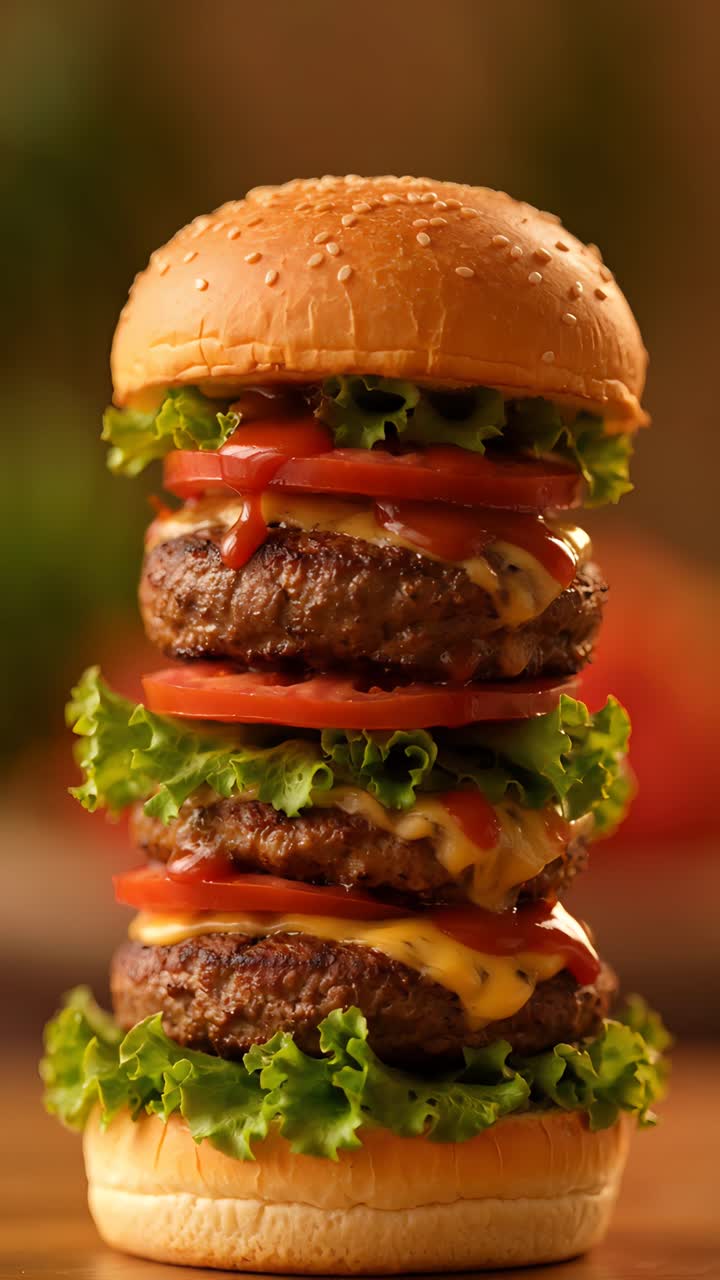 Hamburguesa Jugosa en Primer Plano con Fondo Bokeh 4K