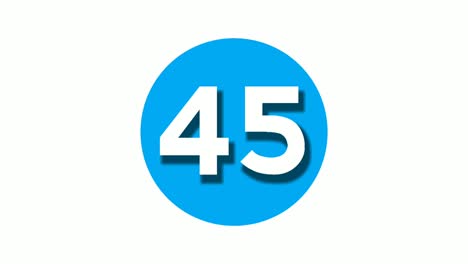 número 45 cuarenta y cinco símbolo de símbolo animación gráficos de movimiento en círculo azul fondo blanco, número de video de dibujos animados para elementos de video