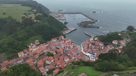 establishing aerial shot 
cudillero asturias, northern spain, drone,aerial