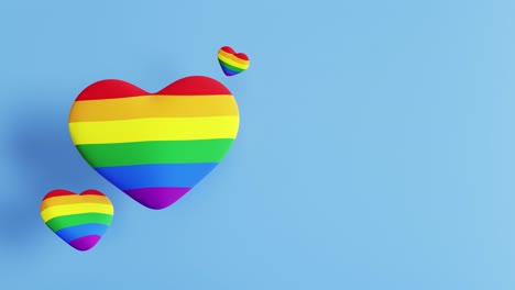 rainbow hearts on blue background