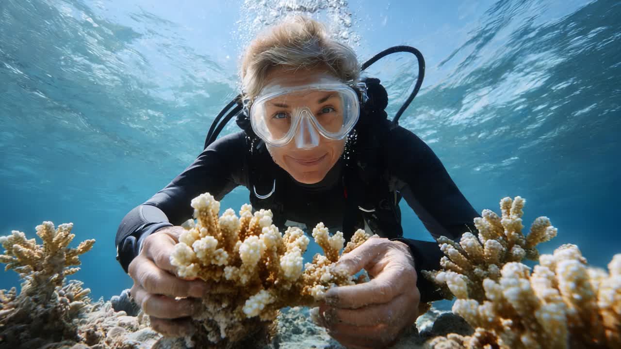 An Underwater Exploration of Coral Reefs: A Diver Engaging with Vibrant Marine Life and Preserving Nature's Beauty in Crystal Clear Waters