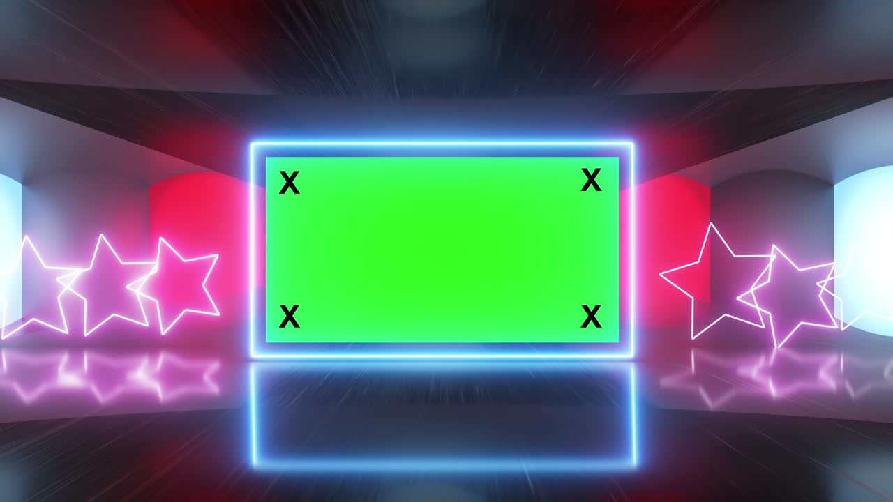 túnel creativo abstracto y pantalla verde modelo de cartelera del canal alfa. neón, bares y tecnología de led púrpura azul, ciencia ficción, renderizado cyberpunk futurista en 3d con marco en blanco.