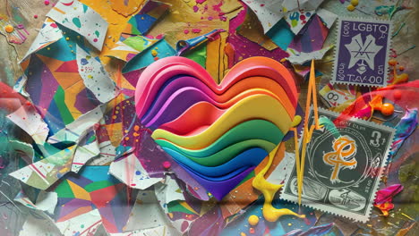 vibrant rainbow heart in abstract collage art