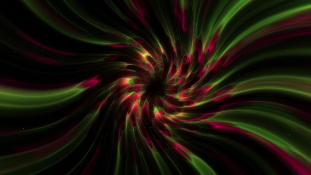 Abstract background. Bright swirl on black background. The concept of space - time. Green red color. 3d animation.