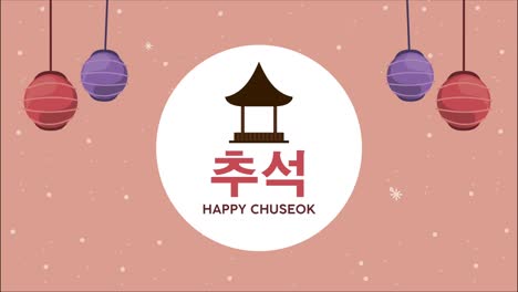 happy chuseok lettering with balls lamps hanging