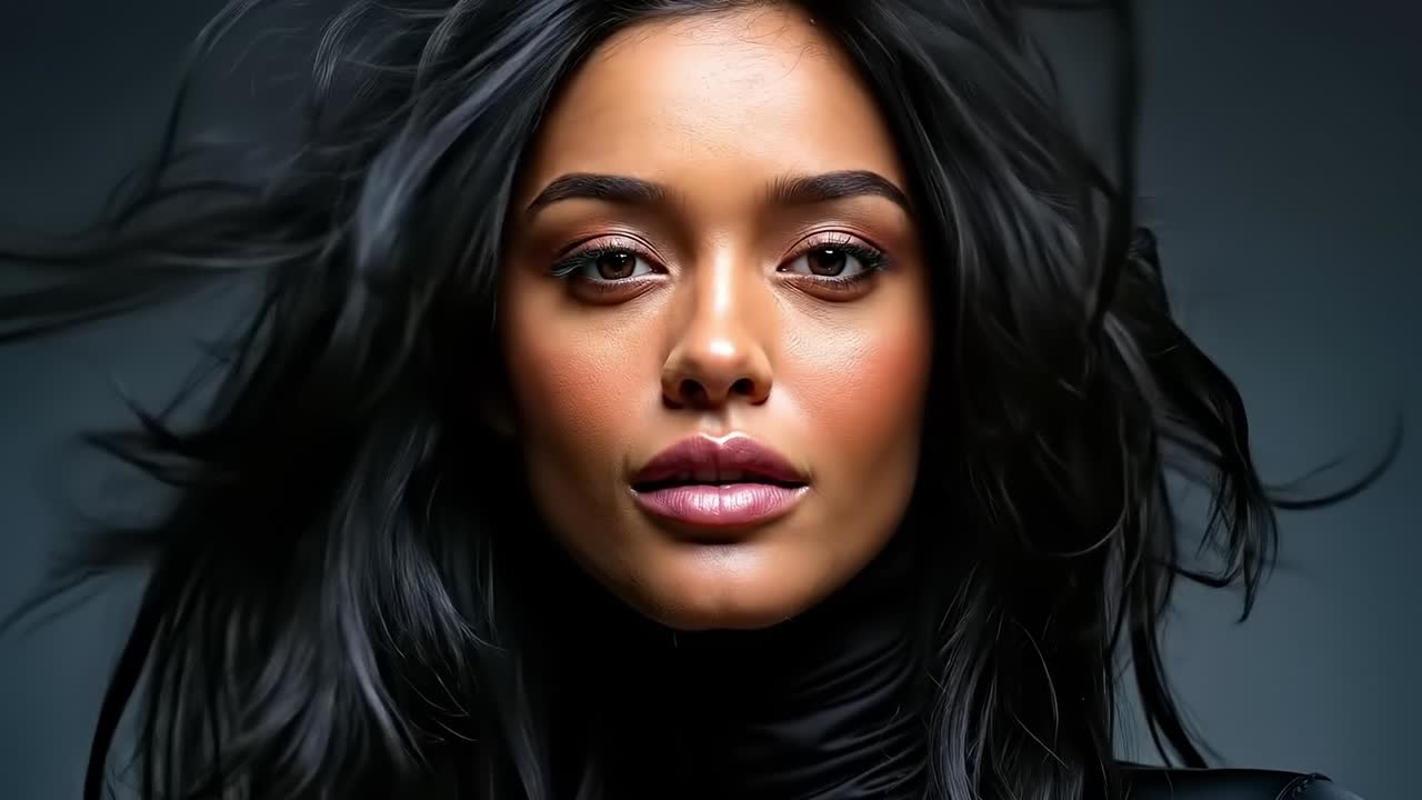 una mujer con cabello largo y negro está posando para una foto