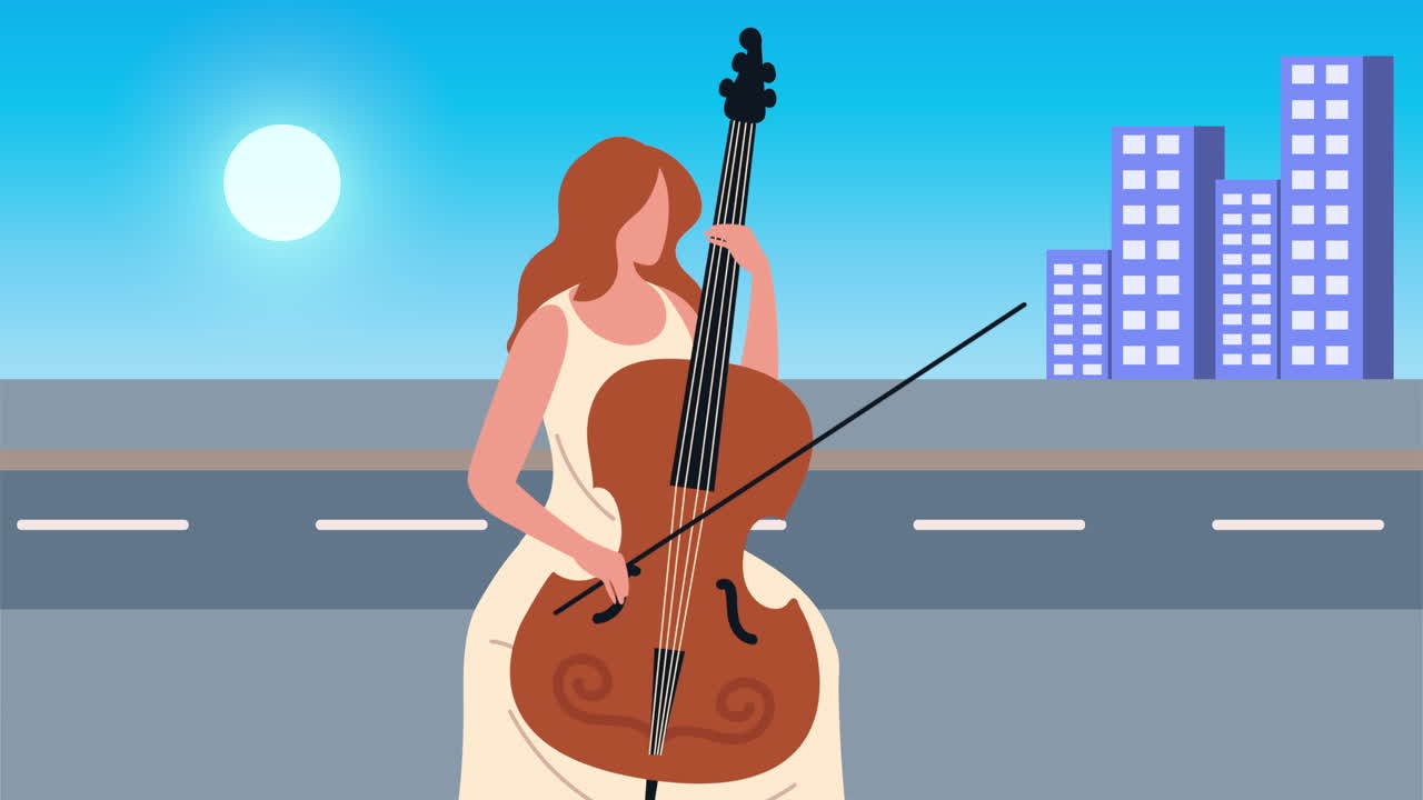 도시 에서 로 를 연주 하는 여자