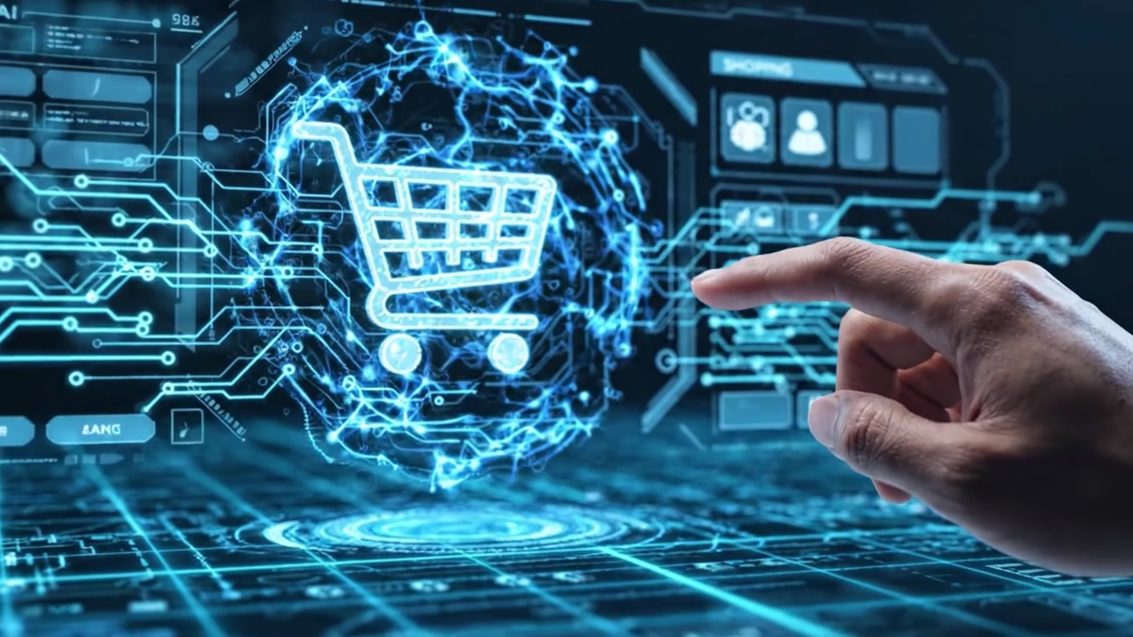 Exploring Digital Shopping: A Glimpse into Advanced E-commerce Technology with Holographic Carts and Interactive Interfaces