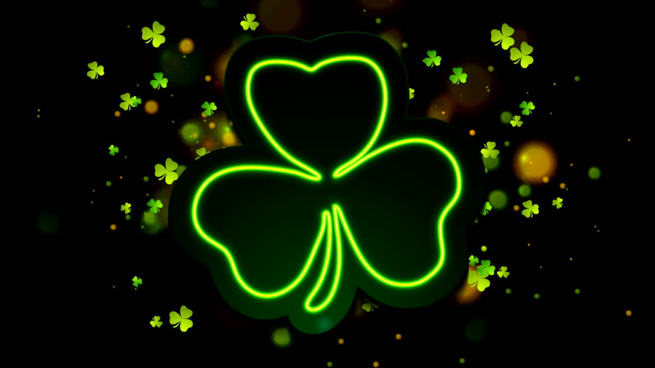 Irish neon shamrock clover with bokeh lights