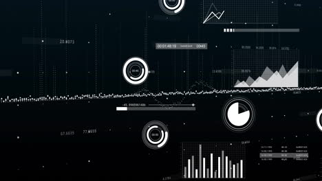 Animation of data processing over diagrams on black background
