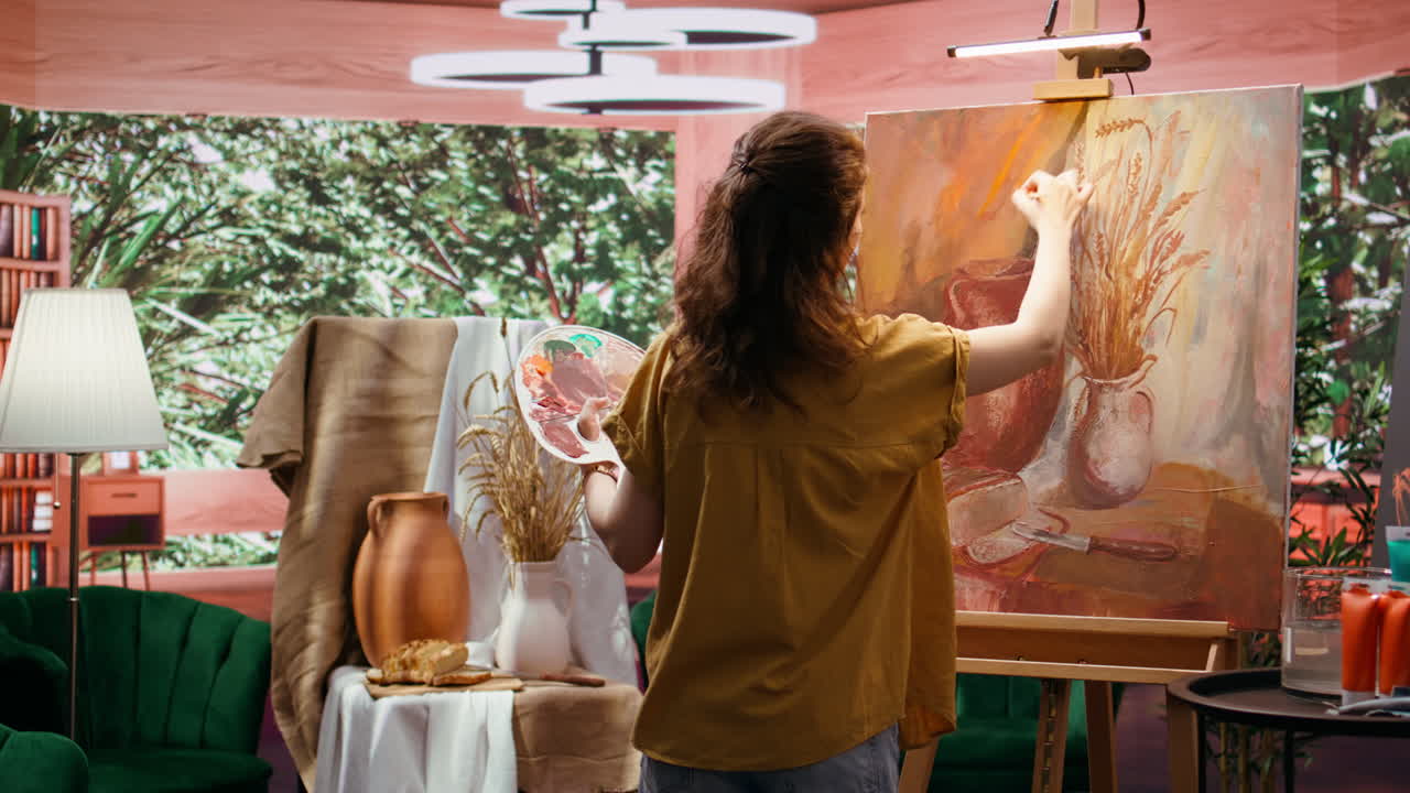 Artist Painting Still Life in Studio