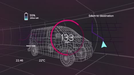 animación del velocímetro y el nivel de potencia sobre el proyecto de furgoneta sobre fondo negro