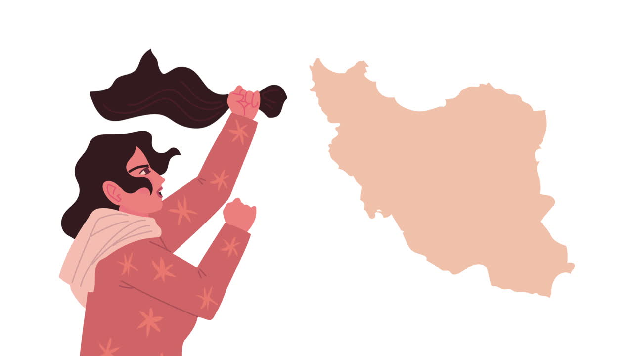 이란 여성이 부르카와 지도를 벗고