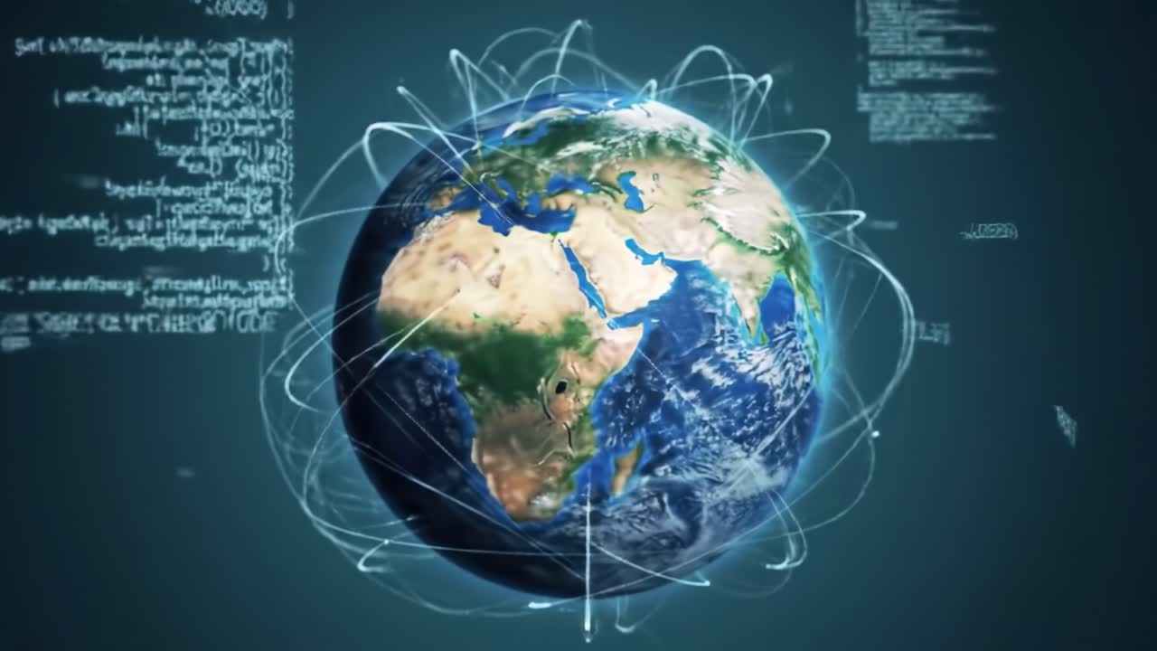 A High-Definition Visualization of Earth Surrounded by Dynamic Digital Connections Representing Global Communication and Technological Interactivity