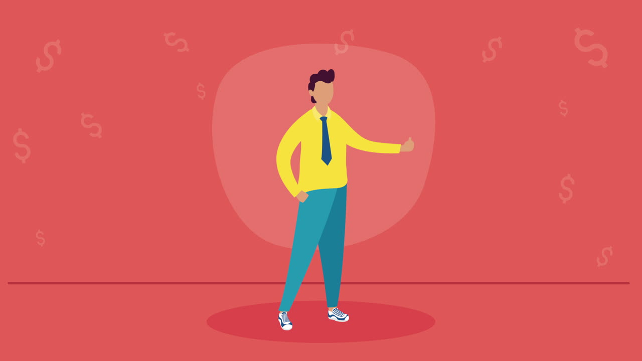 우아한 사업가 서 있는 캐릭터 애니메이션