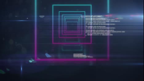 animación de formas de neón y procesamiento de datos sobre fondo negro