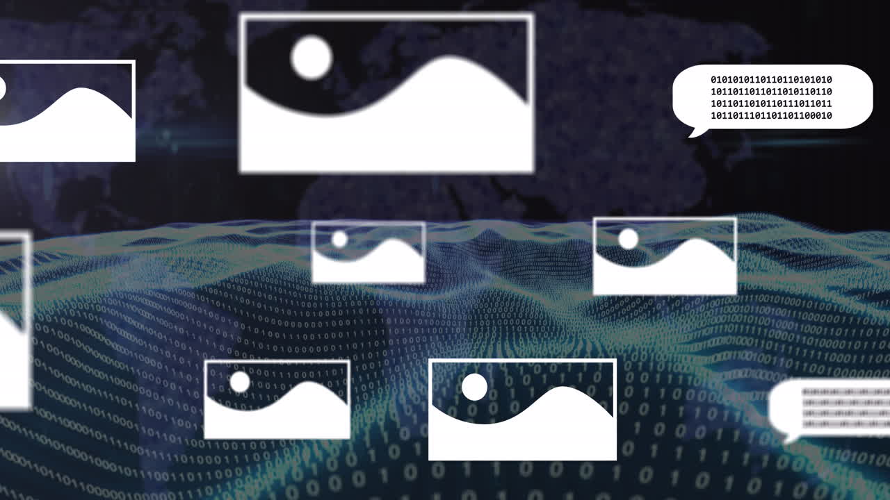 텍스트 및 바이너리 코딩 데이터 처리 화면의 애니메이션