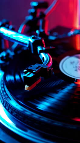 record player with neon lights
