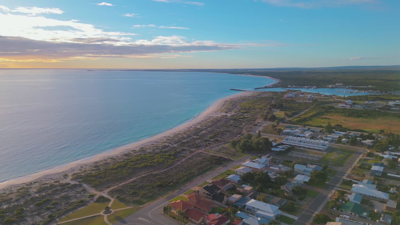 Cinematic aerial footage of Jurien Bay at Sunset in Perth, Western Australia