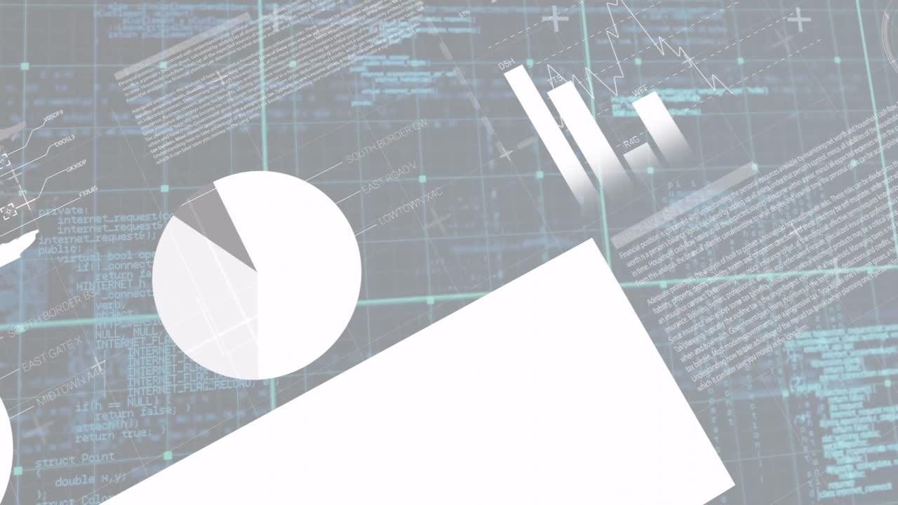 Grid overlay opening while charts fading, gauges dropping and panels rotating visualizing live data