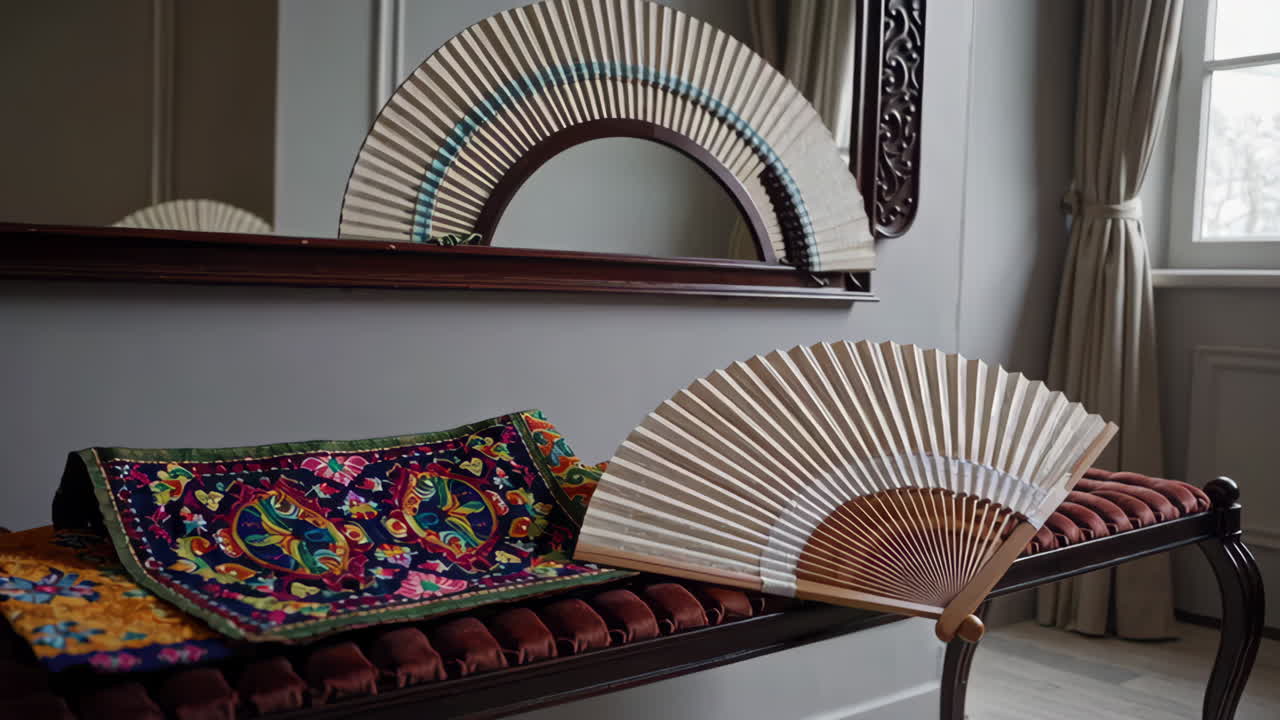 Elegant Interior with Fans and Textiles