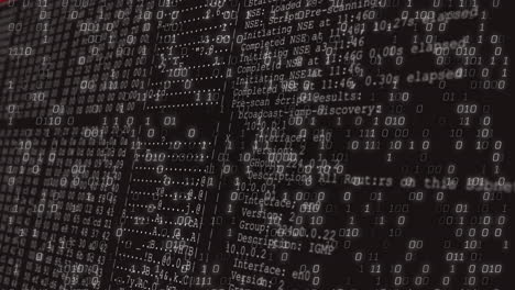 creating animation, binary code overlaying text for digital data processing concept