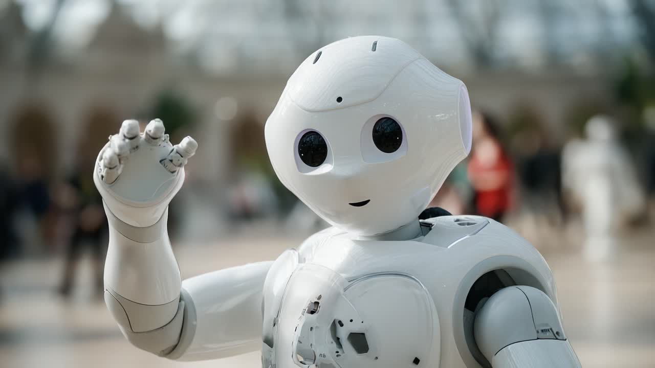 Dost Canlısı Robot Etkileşimi: Kalabalık Bir Ortamda Coşkuyla El Sallayan İnsansı Bir Robot, Gelişmiş Robotik ve Yapay Zeka Teknolojisini İş Başında Sergiliyor