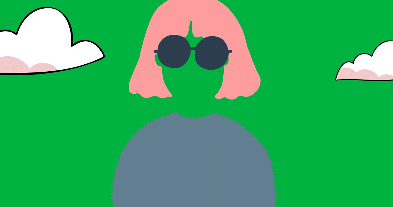 Digital animation of woman wearing sunglasses and clouds icon against transparent background