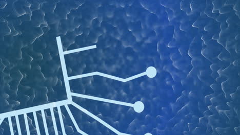 animación del procesamiento de datos con íconos y fondo azul