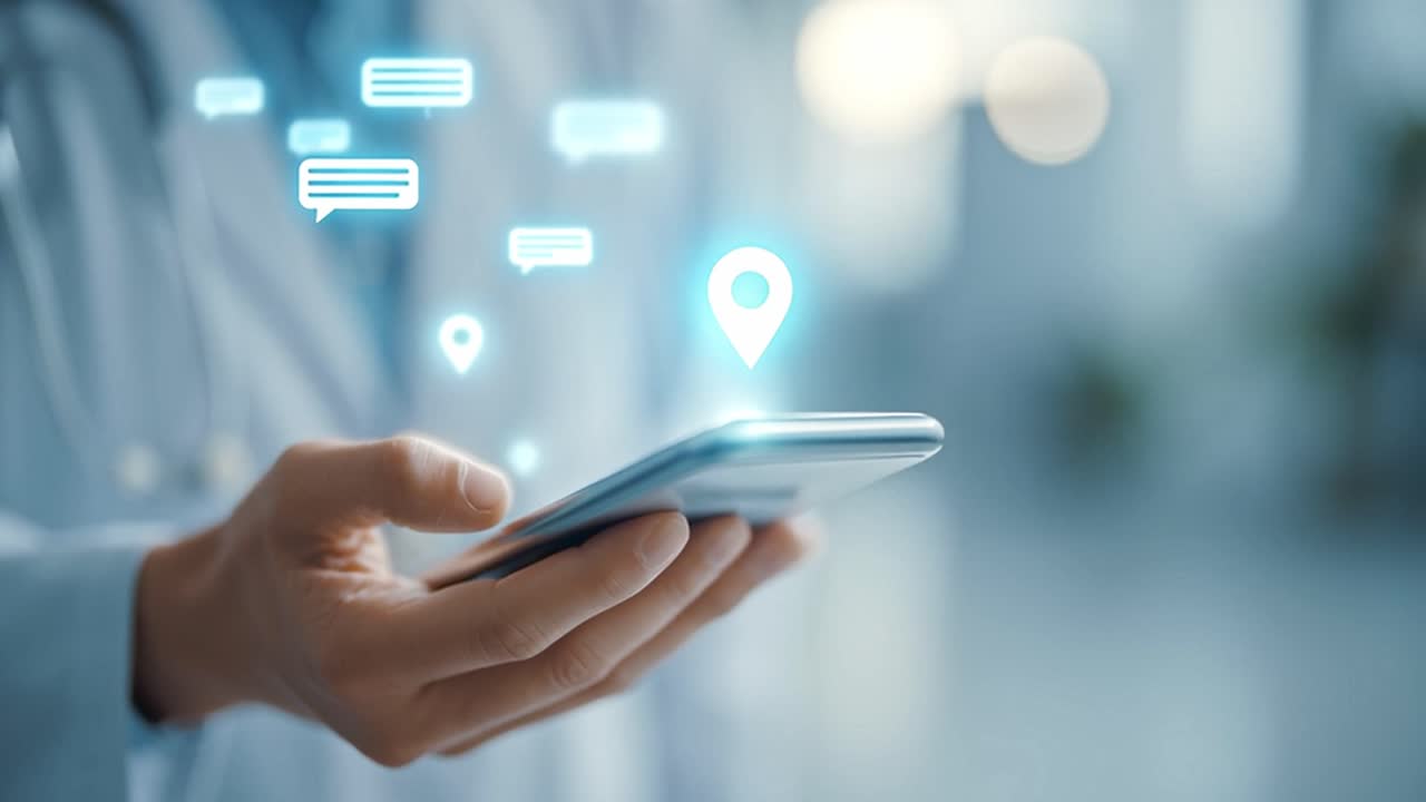 médico que utiliza el teléfono inteligente para la consulta en línea