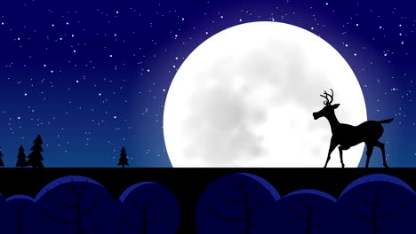 a black deer runs at night