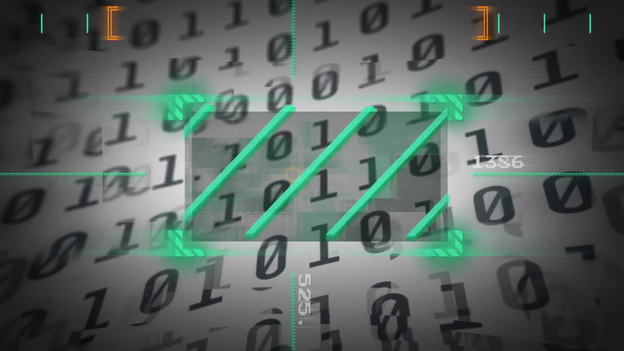 código binario con números verdes y formas geométricas animación