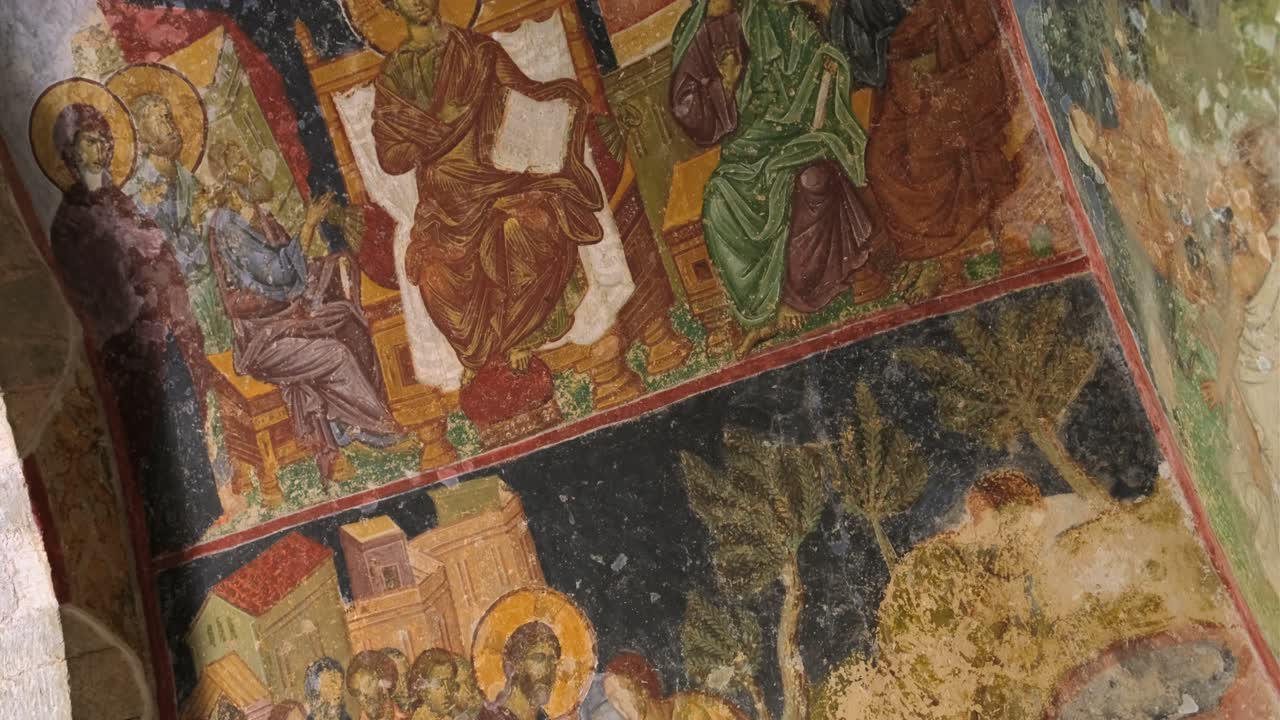 터키 트라브존에 있는 고대 비잔티움 성당 하기아 소피아 (hagia sophia) 의 벽화