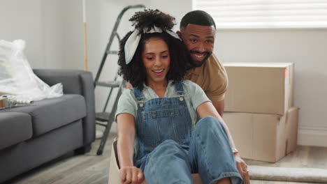 black couple, real estate and fun moving into new