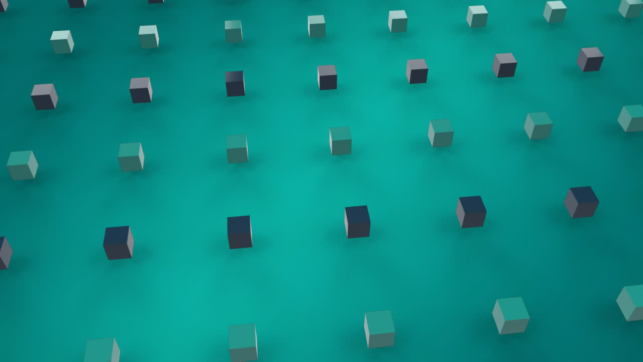 cubos 3d en fondo azul en movimiento
