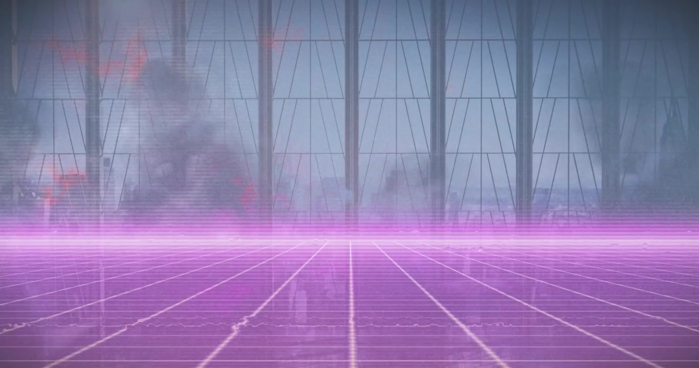 Animation of neon lines over diverse business people at office